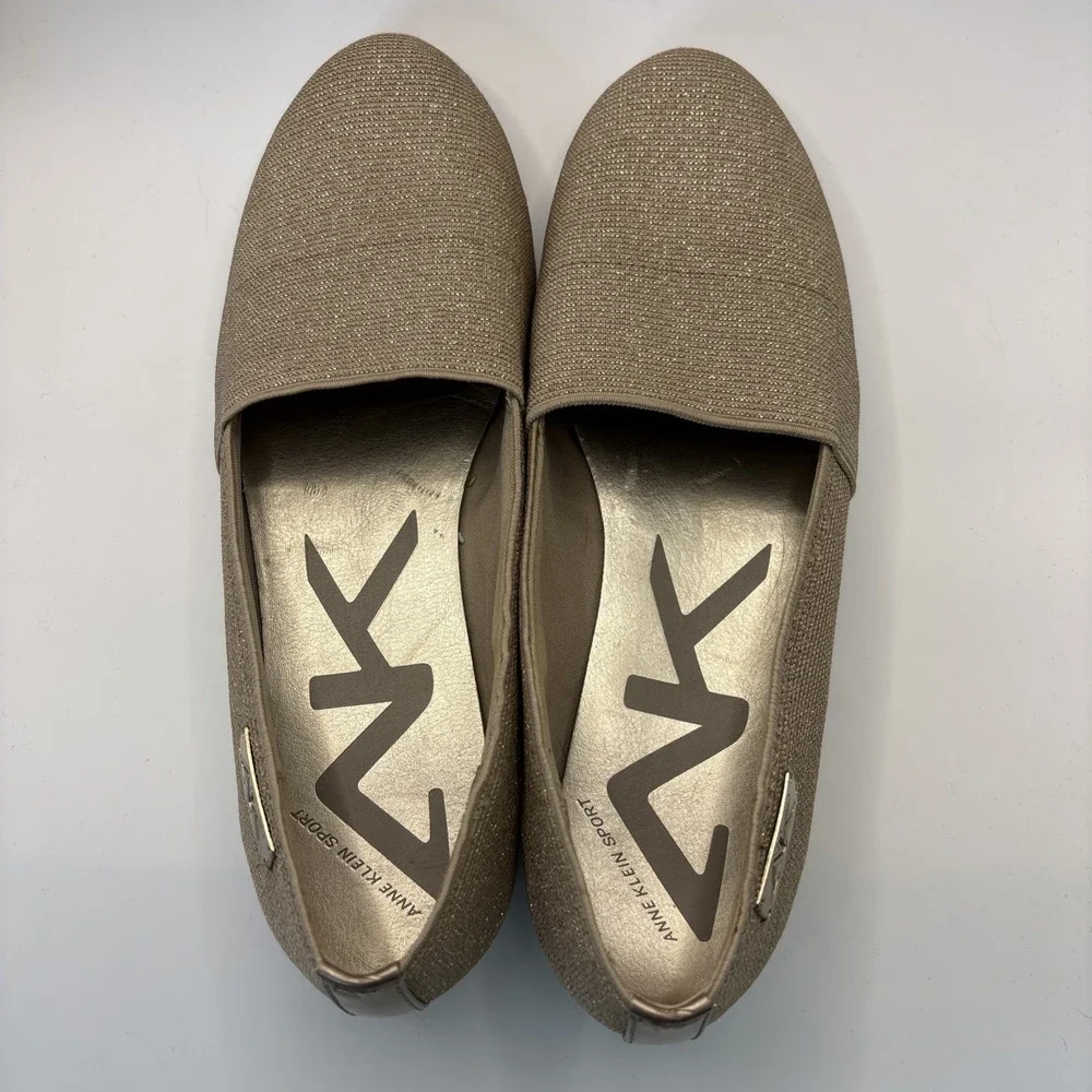 AK Anne Klein Sport Women's 6M Metallic Gold Slip‎ On Sneaker Flat Shoes Comfort